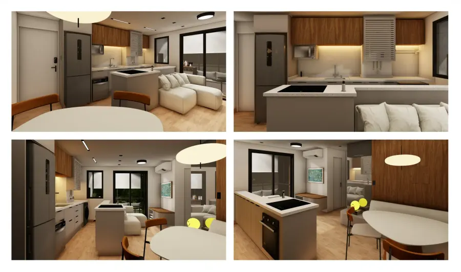 Imagens 3D: prancha do projeto executivo do Apartamento N+R