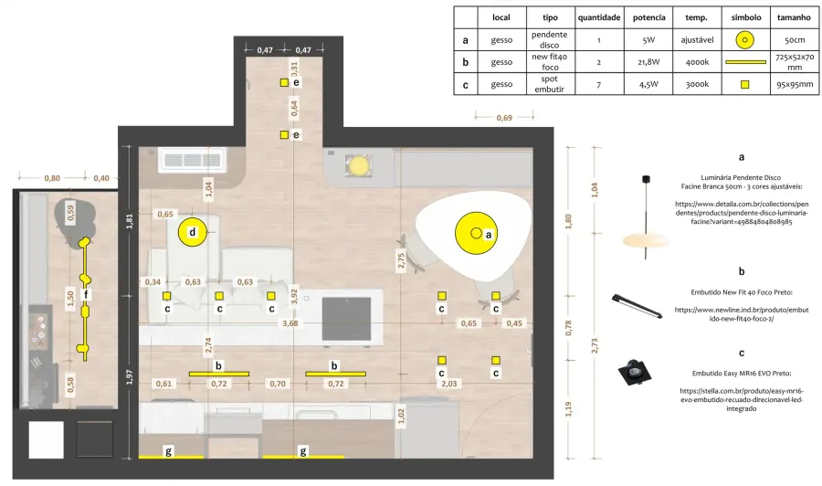 Projeto de iluminação – prancha do projeto executivo, Apartamento N+R (Capão da Canoa/RS)