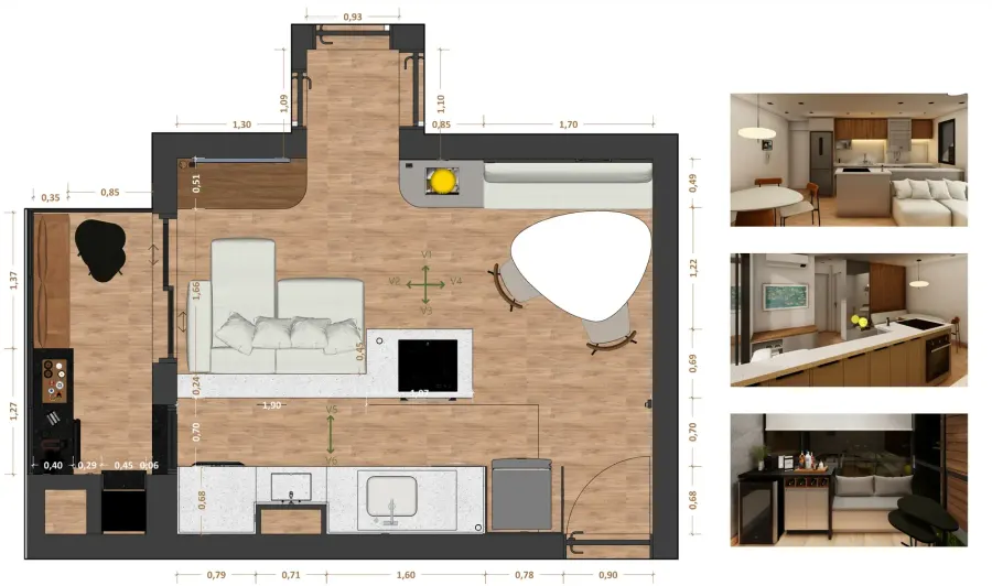 Planta com layout e medidas – prancha do projeto executivo, Apartamento N+R (Capão da Canoa/RS)