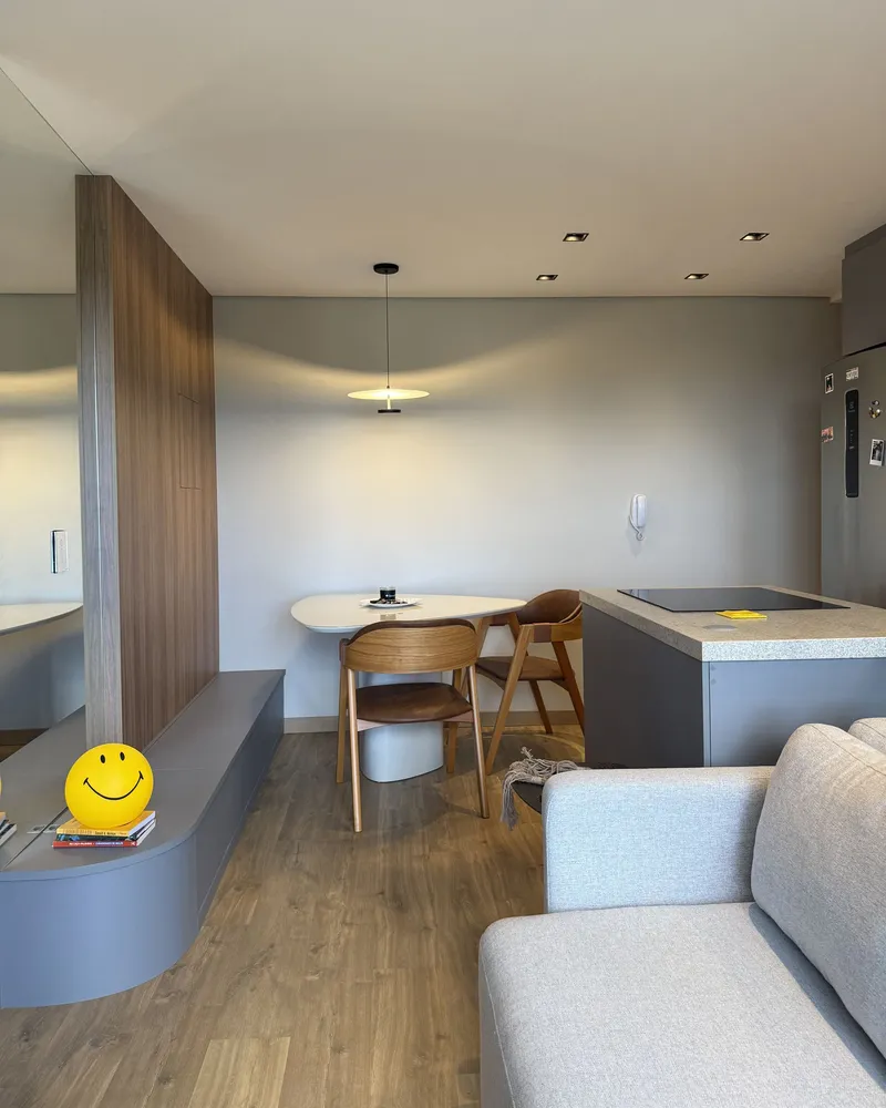 Na obra – Sala, jantar e cozinha integrados, como na planta, Apartamento N+R (Capão da Canoa/RS)